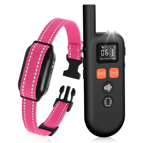 Paipaitek No Shock Dog Training Collar with Remote, 3300ft Long Range, Humane Vibration & Ultrasonic Collar with Beep, Security Lock, No Prongs for Small Medium Large Dogs,Pink