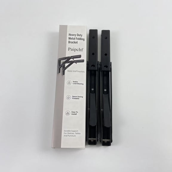 Paipchf Metal shelf brackets,Folding Shelf Brackets, Heavy Duty Black Metal Collapsible Triangle Bracket, Wall Mounted Fold Down Table Support Brackets for Workbench, Laundry Table, Space Saving