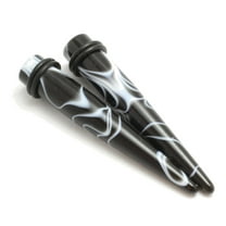 Pair 0G-14g Black Marble Tapers Ear gauges - Size=10g