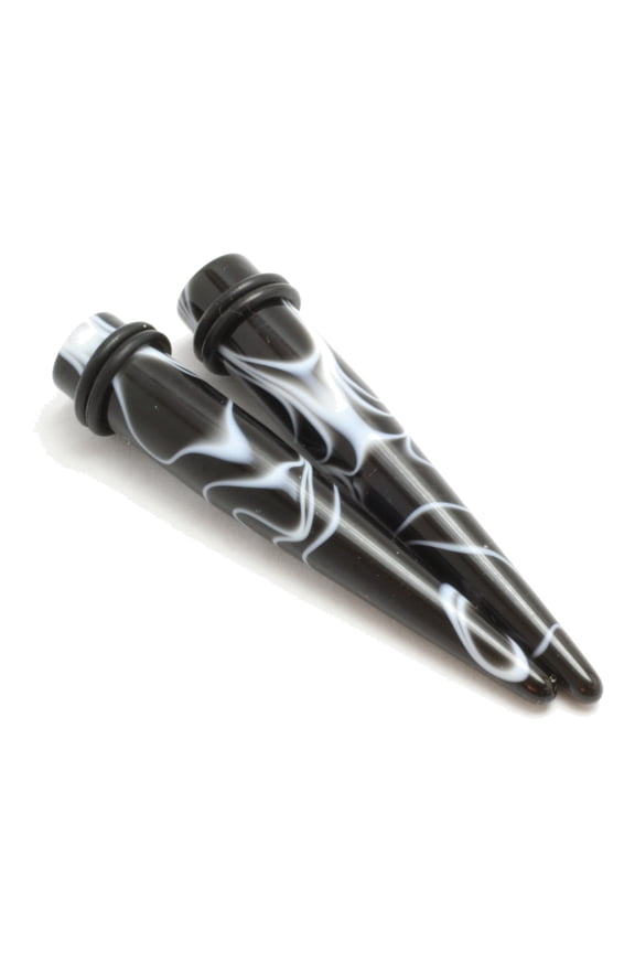 Pair 0G-14g Black Marble Tapers Ear gauges - Size=2g