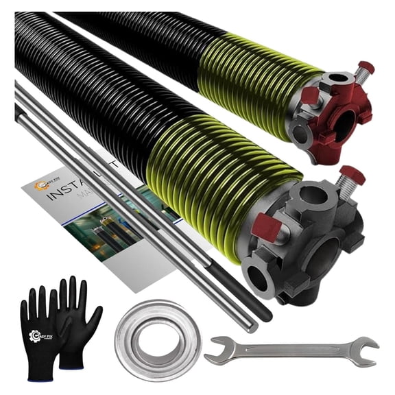 Pair of 1.75" Garage Door Torsion Spring Set Heavy Duty 5-Year Warranty with 1" Steel Bearing, Non-Slip Winding Bars, Gloves & Wrench Precision E-Coating for Replacement Min 30,000 Cycles 207x1.75x24