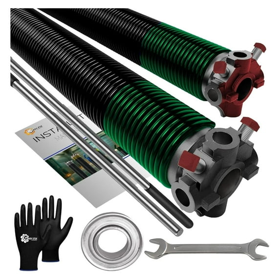 Pair of 1.75" Garage Door Torsion Spring Set Heavy Duty 5-Year Warranty with 1" Steel Bearing, Non-Slip Winding Bars, Gloves & Wrench Precision E-Coating for Replacement Min 30,000 Cycles 243x1.75x35