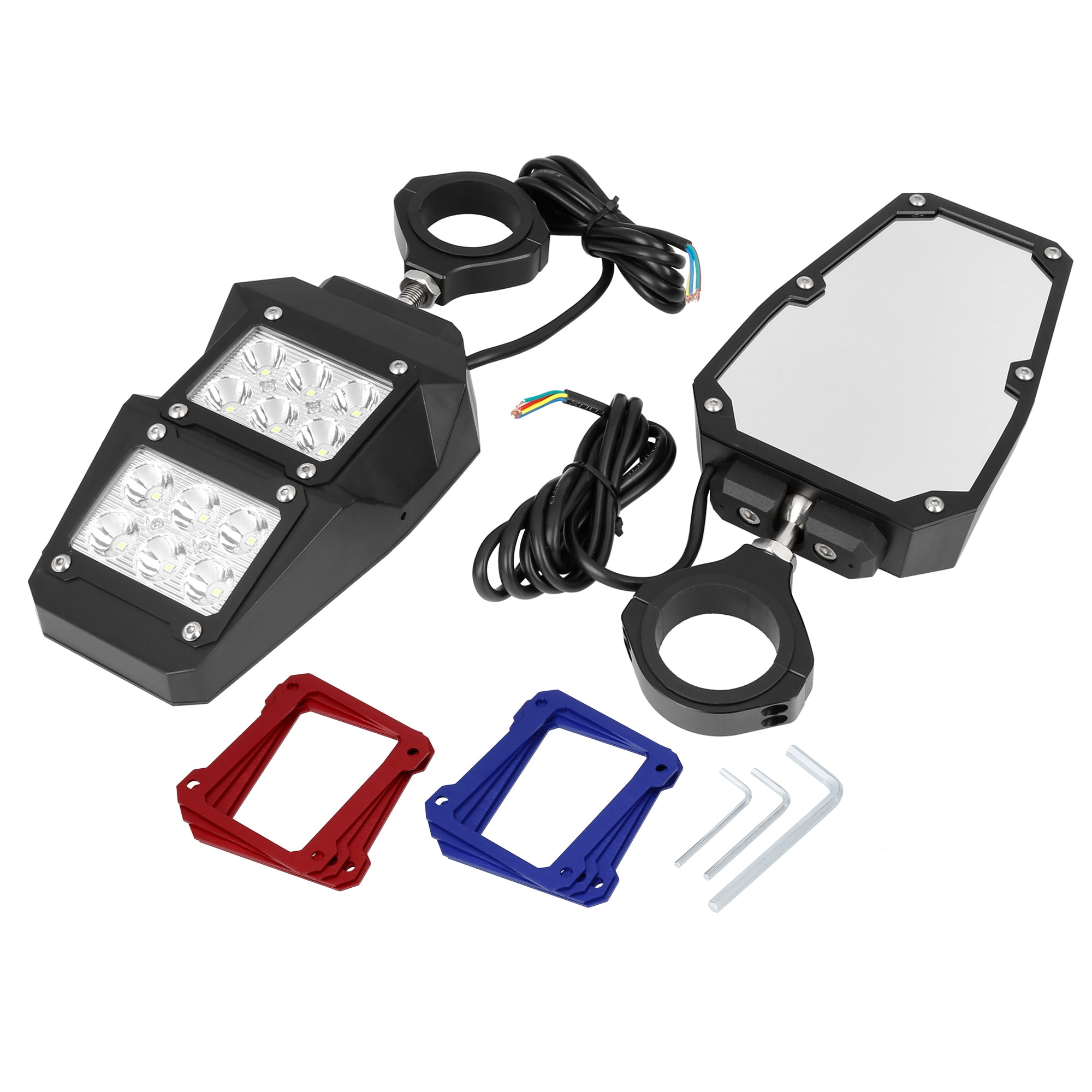 Pair 1.75" Round Roll Cage 6.3" UTV Rear View Mirror with LED Light Black for Polaris for Can-Am for Yamaha Rhino