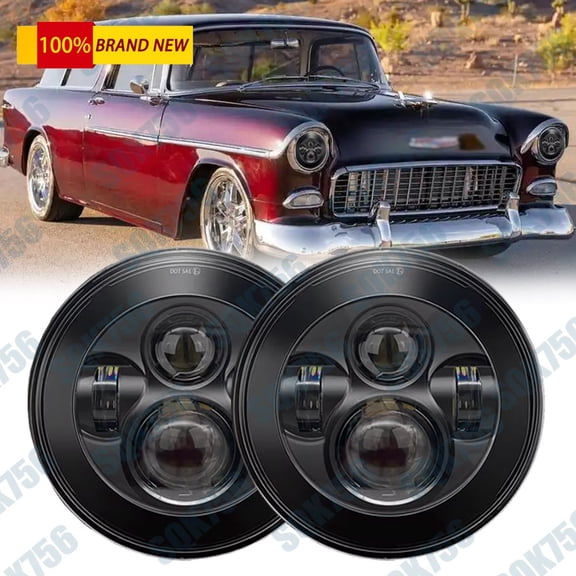 Pair 120W 7 inch Round LED Headlights Hi/Lo Beam for Chevy Bel Air 1955-57 Truck