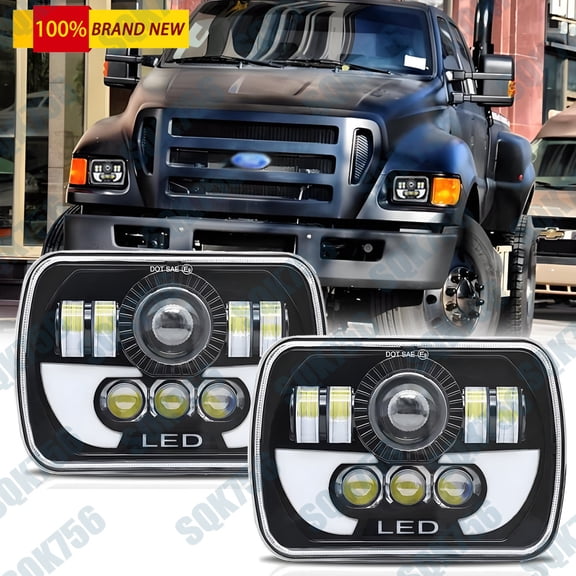 Pair 120W 7x6'' LED Headlights High Low Beam EMC for Ford F-650 F-750 2000-2015