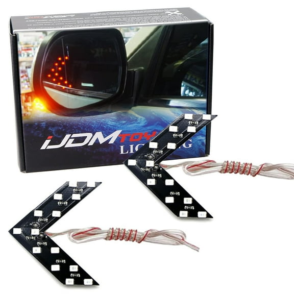 Pair 14-SMD Arrow Shape LED Circuit Board Panels for Behind The Side Mirror Turn Signal Retrofit, Brilliant Red