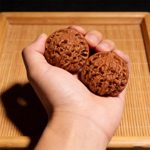 Pair of 2 Inch Diameter Chinese Wenwan Walnuts, Grip Strength Training Hand Exercise, Tactile Stimulation Relaxation Squeeze Toys, Nut-Like Texture Lignum Hand Toys, 2 Pack