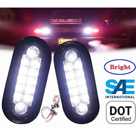 Pair ( 2 Pieces ) White Oval Backup Reverse LED 6" Light for Truck Trailer Tractor Jeep w Grommet Pigtail Kit DOT SAE Approved