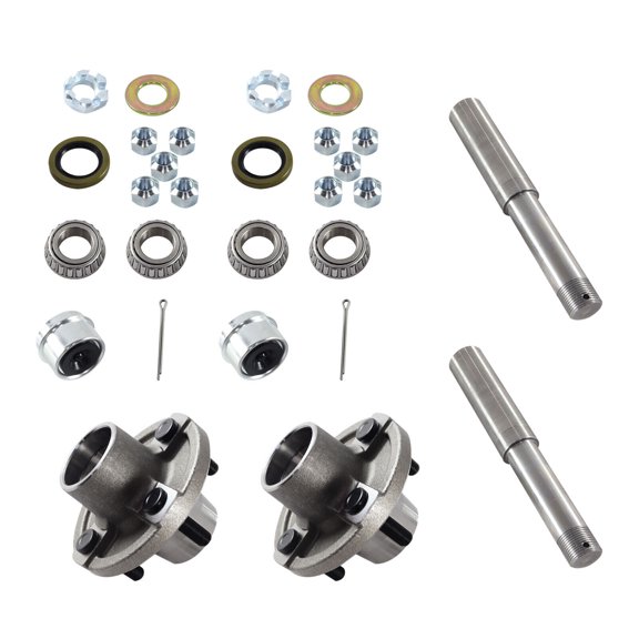 Pair(2) Trailer Axle Kits With 4 On 4" Bolt Idler 1" Hub & Round Bt8 Spindle