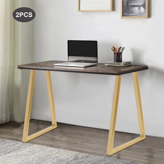 Pair 28 Inch Trapezoid Metal Gold Table Legs Furniture Legs Office Table Legs 45*8*71cm for Dining Tables, Computer Desks, Desks