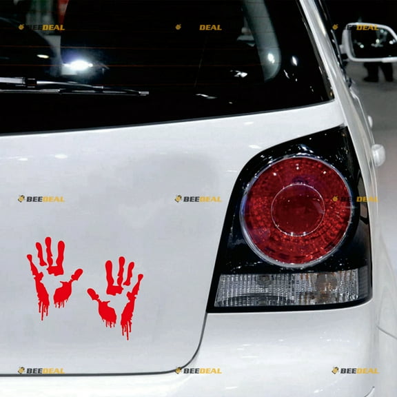 Pair 4" Bloody Zombie Hand Print Funny Decal Sticker Car Vinyl Red no bkgrd