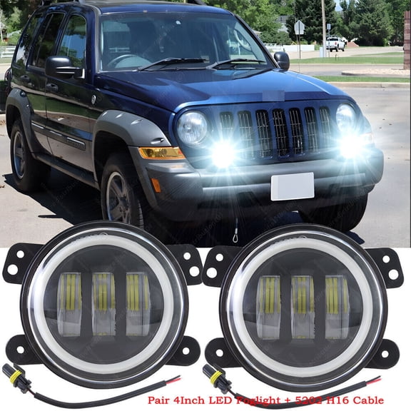 Pair 4" Inch Bumper LED Fog Lights Fit For Jeep Liberty 2003 2004 2005 2006 2007
