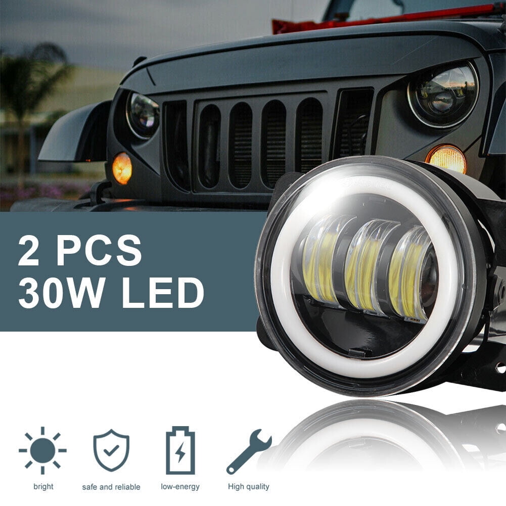 Pair 4 Inch LED Fog Lights Front Bumper Driving Lamps for Jeep Wrangler JK JL JT