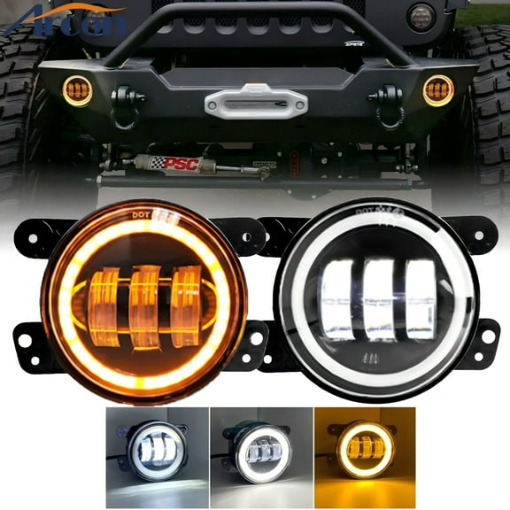 Pair 4" Inch Round LED Fog Lights Halo Driving Lamps for Jeep Wrangler JK TJ LJ