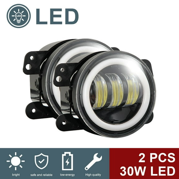 Pair 4 inch Halo LED Fog Lights Driving Lamps For Jeep Wrangler JL JLU 2018-2021