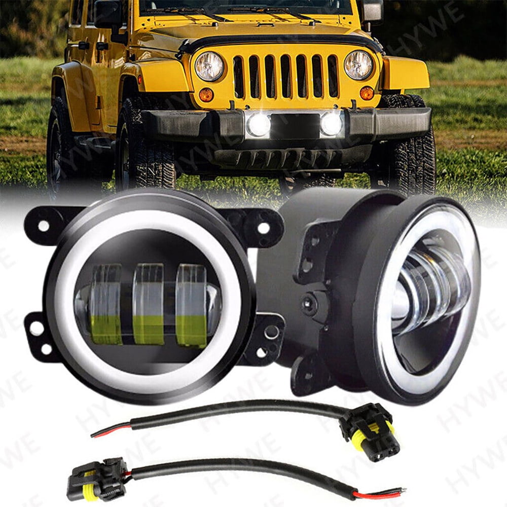 Pair 4 inch LED Fog Lights Front Bumper Driving Lamps DRL for Jeep Wrangler JK JL JT