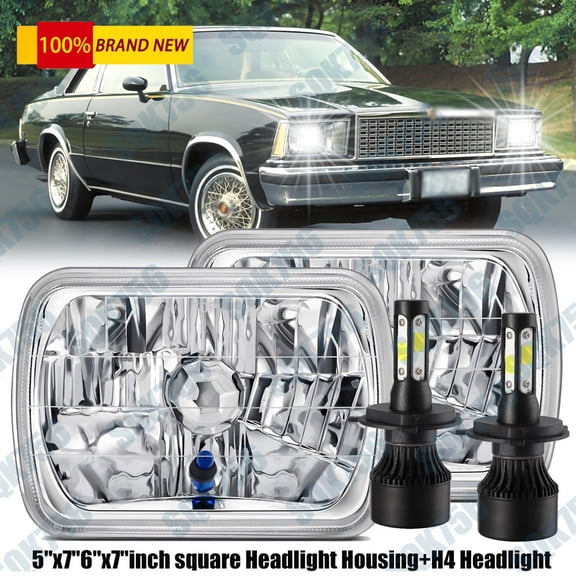 Pair 5X7" 7x6" Rectangle LED Headlights Hi/Lo Beam H4 For Chevy Malibu 1978-1980