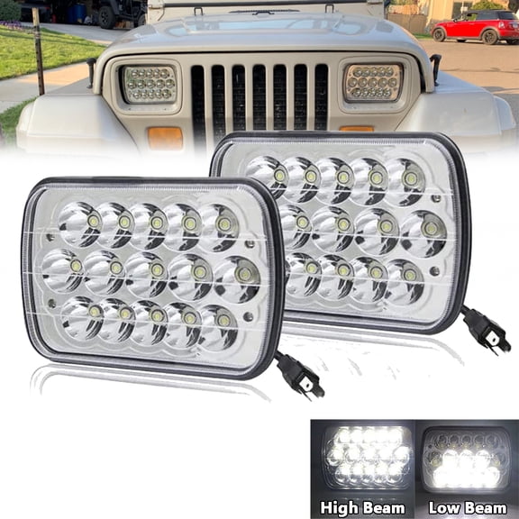 Pair 5x7" 7x6" H6054 LED Headlight Hi-Lo beam Fit For Jeep Cherokee XJ Wrangler YJ