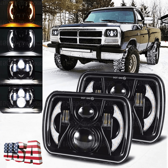 Pair 5x7" 7x6" LED Headlights Hi/Lo Beam Fit For Dodge D150 D250 D350 Ram 50 H4