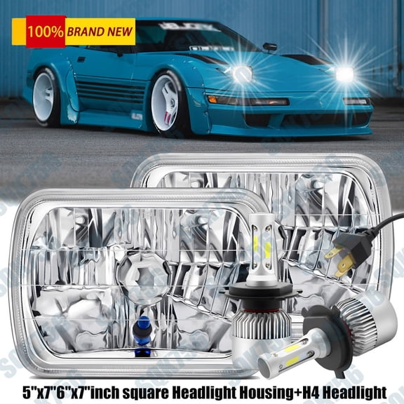 Pair 5x7 7x6 LED Headlights Hi-Lo sealed beam For Chevy S10 Corvette C4 1984-96