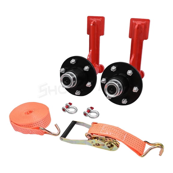 Pair 6x5.5 Bolt Shipping Container Wheels Kit with Ratchet Strap