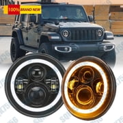Pair 7" 160W Round LED Headlights Angle Eyes For Jeep Wrangler JK LJ TJ CJ 97-17