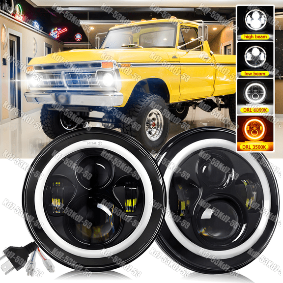 Pair 7" Halo LED Headlights DRL For Ford F-100 F-250 F-350 1953-1977 Pickup