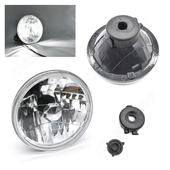 Pair 7" Inch Round Crystal Diamond Cut LED Chrome Glass Lens Headlights Without Bulb