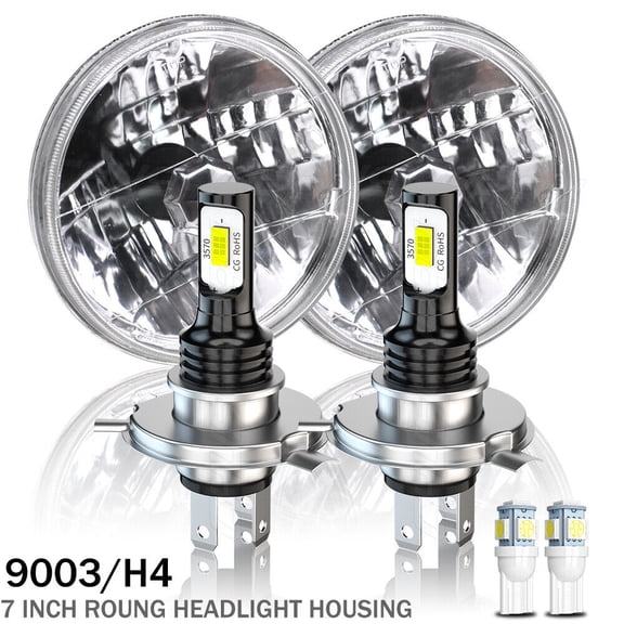 Pair 7" Inch Round Headlight Shade 9003/H4 LED Headlights Hi-Low Beam Bulbs DOT For Wrangler JK TJ LJ / H1 H2