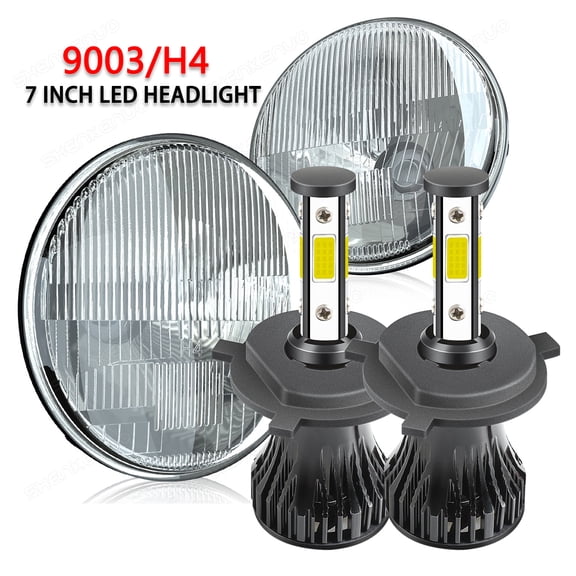 Pair 7" Inch Round Headlight Shade 9003/H4 LED Headlights Hi-Low Beam Bulbs DOT For Wrangler JK TJ LJ / H1 H2
