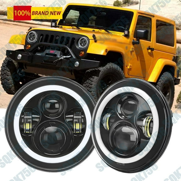 Pair 7" Inch Round LED Headlights Angle Eyes For Jeep Wrangler JK LJ TJ CJ