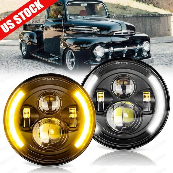 Pair 7" Inch Round LED Headlights Halo DRL Fit Ford F1 1948 1949 1950 1951 1952