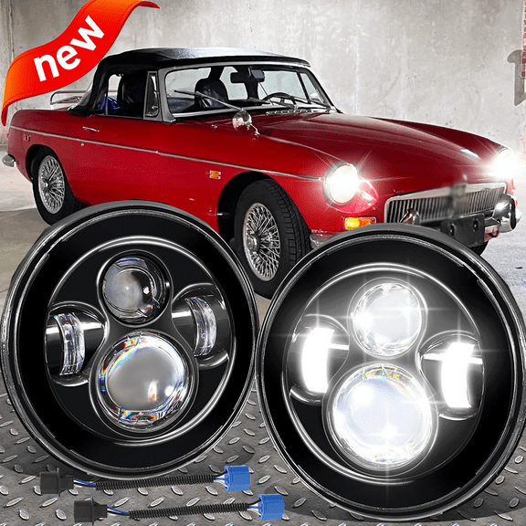 Pair 7 Inch Round LED Headlights High/Low Beam For MG MGB 1969-1981