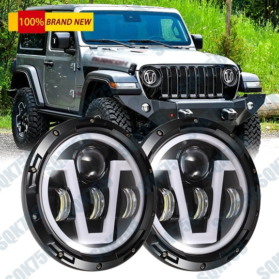 Pair 7" Inch Round LED Headlights High Low DRL For Jeep Wrangler TJ 1997-2006