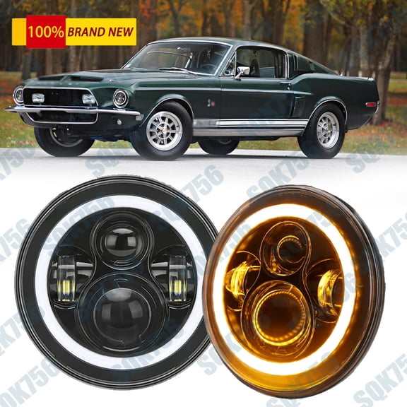 Pair 7" Inch Round LED Headlights w/ Turn Signal Light For Ford Mustang GT Coupe