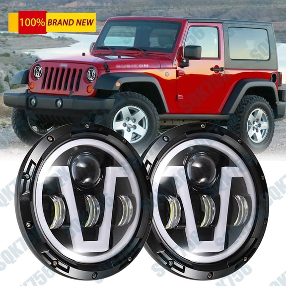 Pair 7'' LED Headlights Starry Dragon Eyes For Jeep Wrangler JK TJ CJ Chevy II