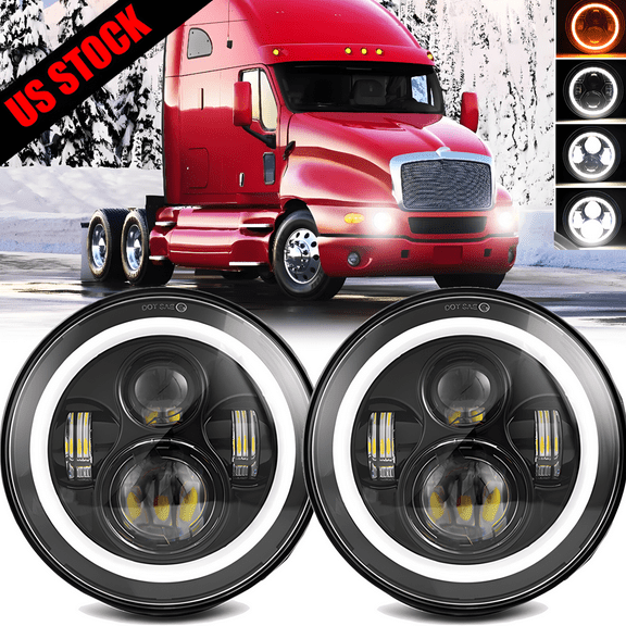 Pair 7" Projector Round LED Headlights Hi/Lo Beam For Kenworth T2000 1997-2011