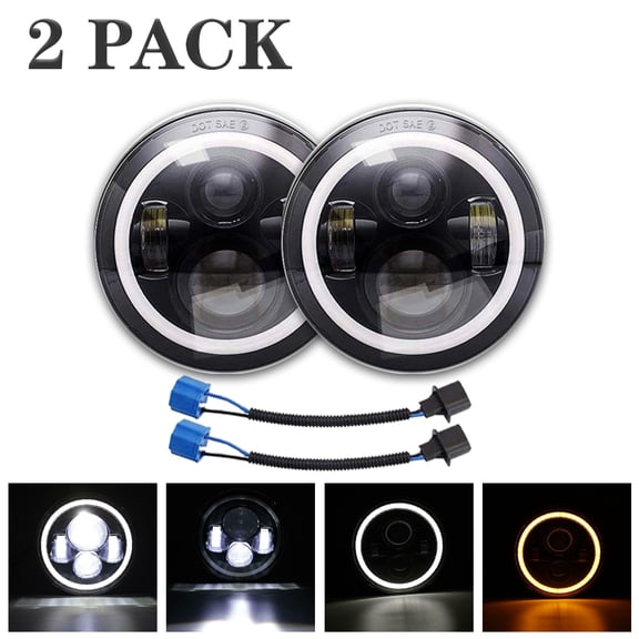 Pair 7" Round LED Headlight High/Low DRL For Jeep Wrangler JK TJ CJ LJ 2007-2019