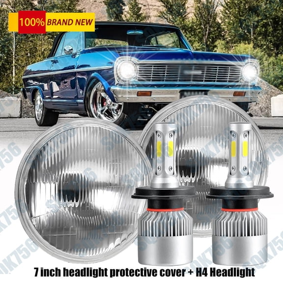 Pair 7"Round LED Headlights Hi/Lo Beam Sealed For Chevrolet Chevy Nova 1963-1978