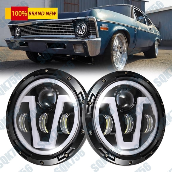 Pair 7"Round LED Headlights Hi/Lo beam Sealed For Chevrolet Chevy Nova 1963-1978