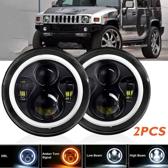 Pair 7 inch LED Halo High/Low Beam Headlight For Ford F100 F150 F250 Truck Bronco Chevy