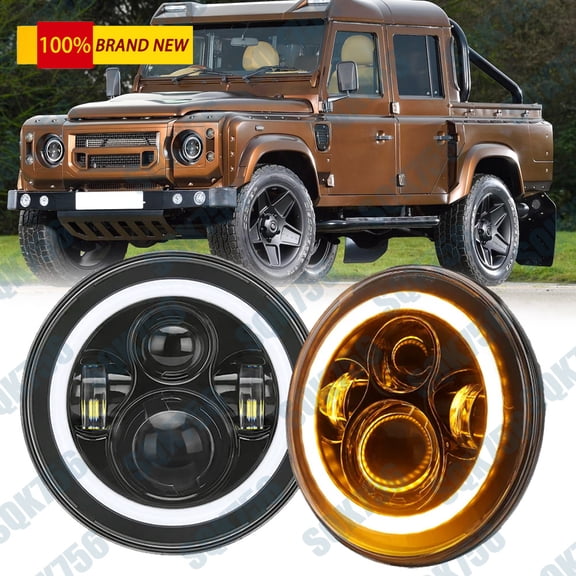 Pair 7 inch LED Round Headlights HI/LO WHITE For Land Rover Defender 110 90 Rove