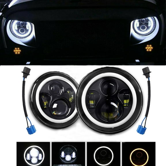 Pair 7" inch Round LED Headlight Halo Angel Eye High/Low Beam For Datsun 280ZX 240Z 260Z