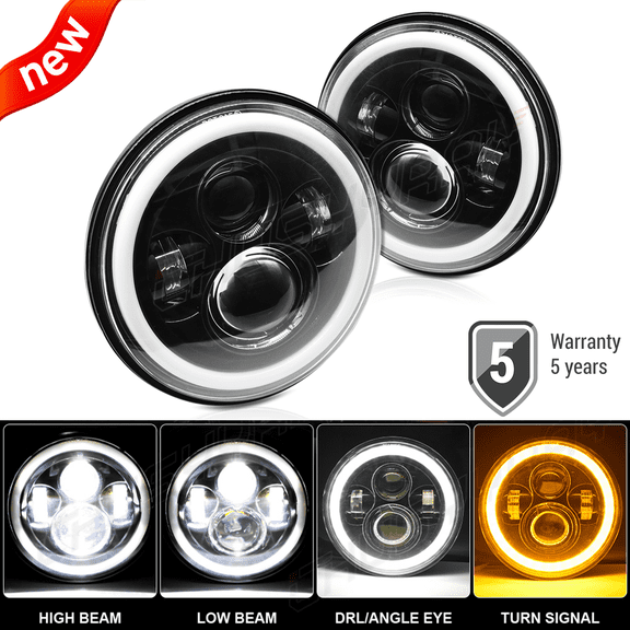 Pair 7 inch Round LED Headlights Fit for Freightliner Coronado 12.7L 14.0L 2001-2016
