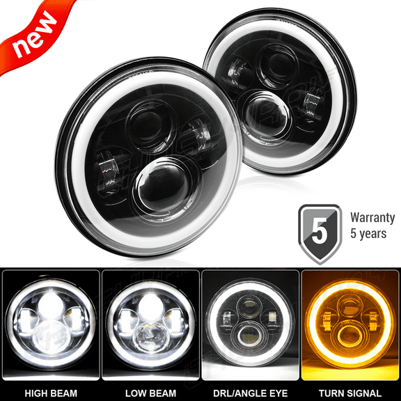 Pair 7 inch Round LED Headlights HI-Lo Beam Fit for Jeep Wrangler JK 3.6L 2018