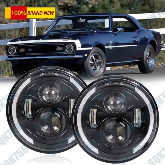 Pair 7 inch Round LED Headlights Hi/Lo Beam Halo DRL Fit for Chevy C10 C20 C30