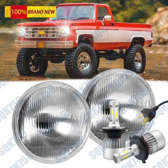Pair 7"inch Round LED Headlights High Low for Chevrolet C10 C20 Pickup K10 K20