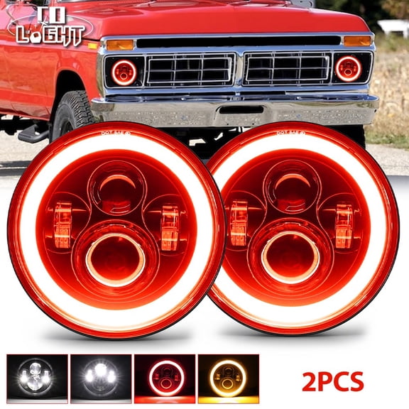 Pair 7 inch Round LED Hi/Lo RED DRL Headlights for Ford F 100 F 150 F 250 Truck