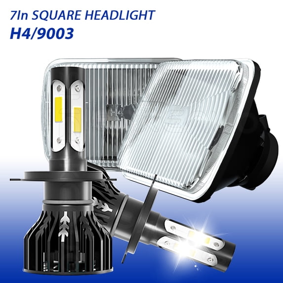 Pair 7In Square LED Headlight for 1986-1992 Jeep Wrangler MJ Comanche DRL High Low Beam 6000K White