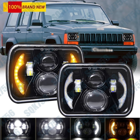 Pair 7X6 5X7 LED Headlights For Jeep Cherokee XJ 1984-01 Wrangler YJ 86-95